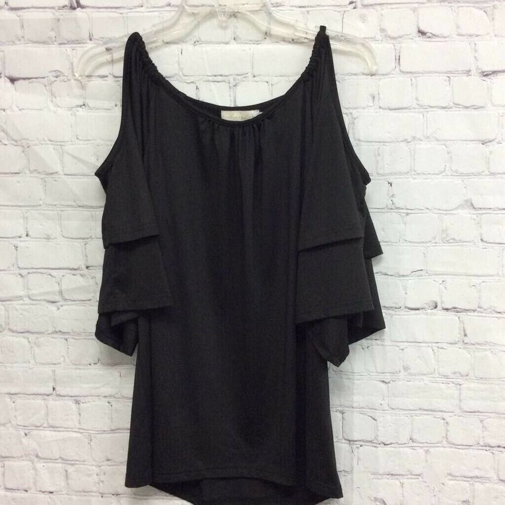 Merryfun Womens Summer Tunic Top Black Off Shoulder Scoop Neck Ruffles XL New